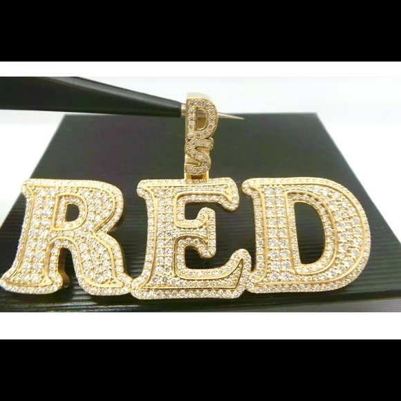 14K GOLD 7.0 tcw Diamond Custom DS RED INITIAL NAMEPLATE PENDANT One of a kind! - Picture 2 of 13